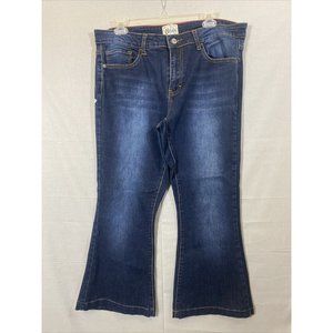 L&B Womens Flare Leg Capri Jeans Denim Wiskered Dark Wash Blue Size 16 Regular